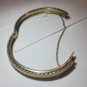 Whiting & Davis Vintage Gold Tone Hinged Bangle Bracelet with Safety Chain
